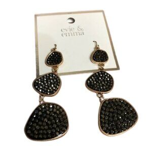 evie & emma Gold Graduated Hematite Stone Encrusted Triple Drop Earrings Black